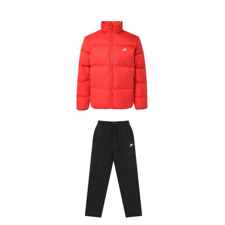 Nike Nike Casual Sportswear Men's Set Orange Top+Black Bottom Stand Collar Moderate