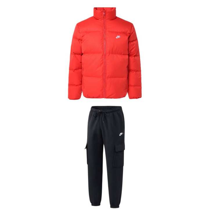 Nike Nike Casual Sportswear Men's Set Orange Top+Black Bottom Stand Collar Moderate