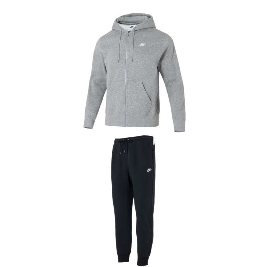 Nike Nike Casual Sportswear Men's Clothing Set Gray Top+Black Bottom Hooded Moderate