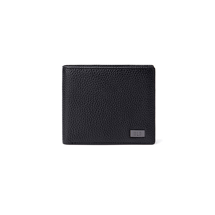 HLA Cow Leather Brand Steel Embossed Folding Wallet Card Holder Wallet Unisex Black