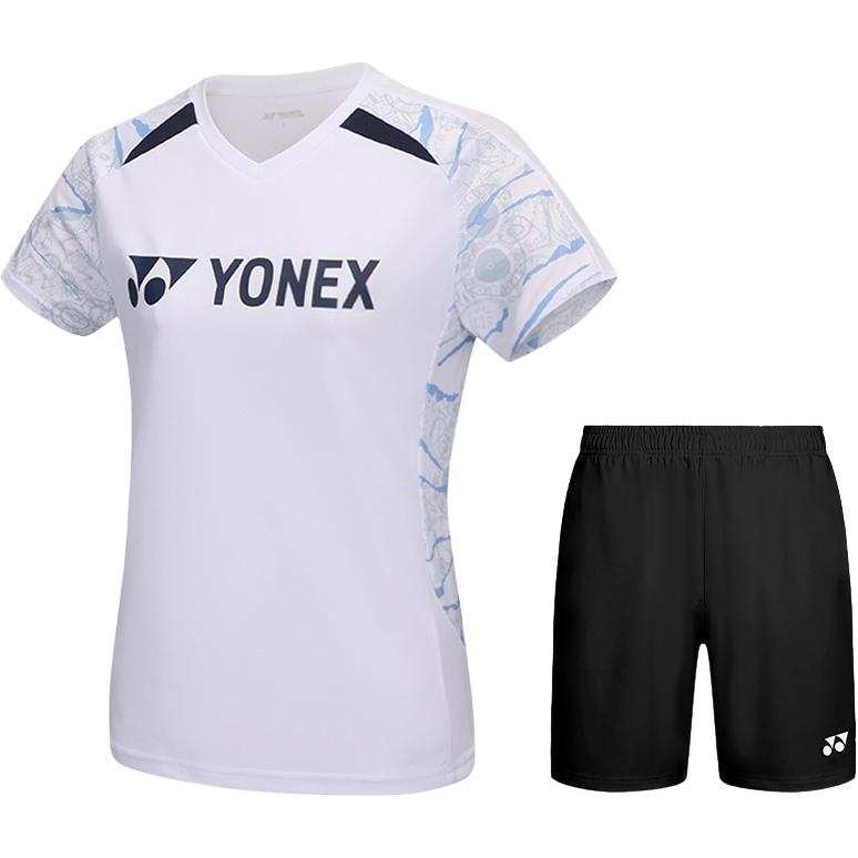 YONEX Badminton Jerseys Women's Clothing Sets White Top+Black Shorts V Neck Moderate
