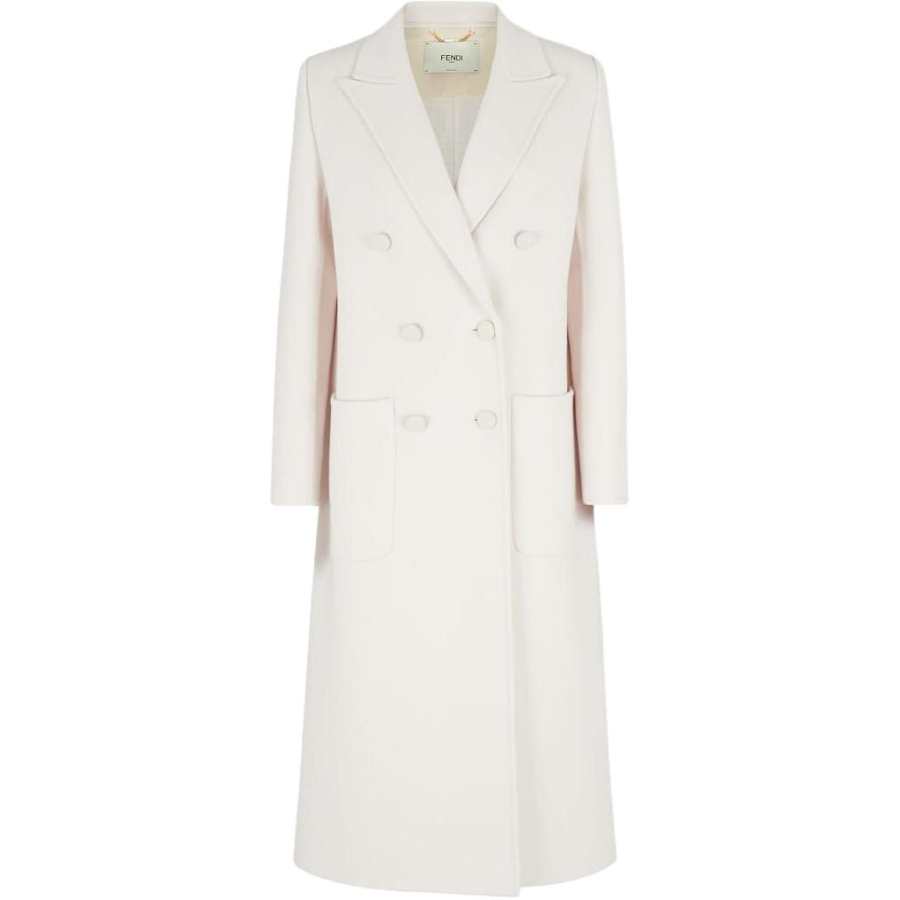 FENDI Coats Women's White Lapel Moderate Straight Fit
