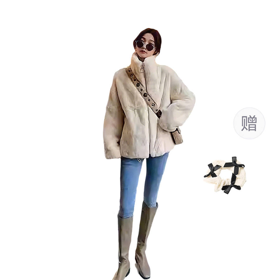 CPAURA Furs Women's Apricot+Hair Tie Comes With Stand Collar Moderate