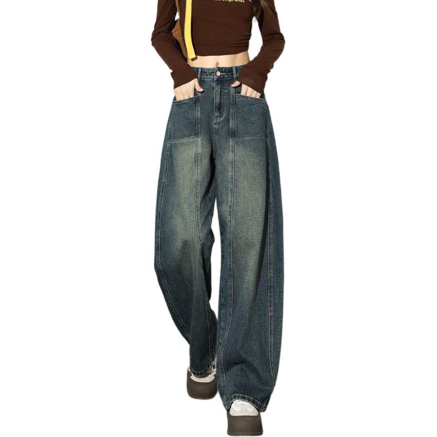 Tonlion Jeans Women's Vintage Blue Moderate Wide Leg Pants