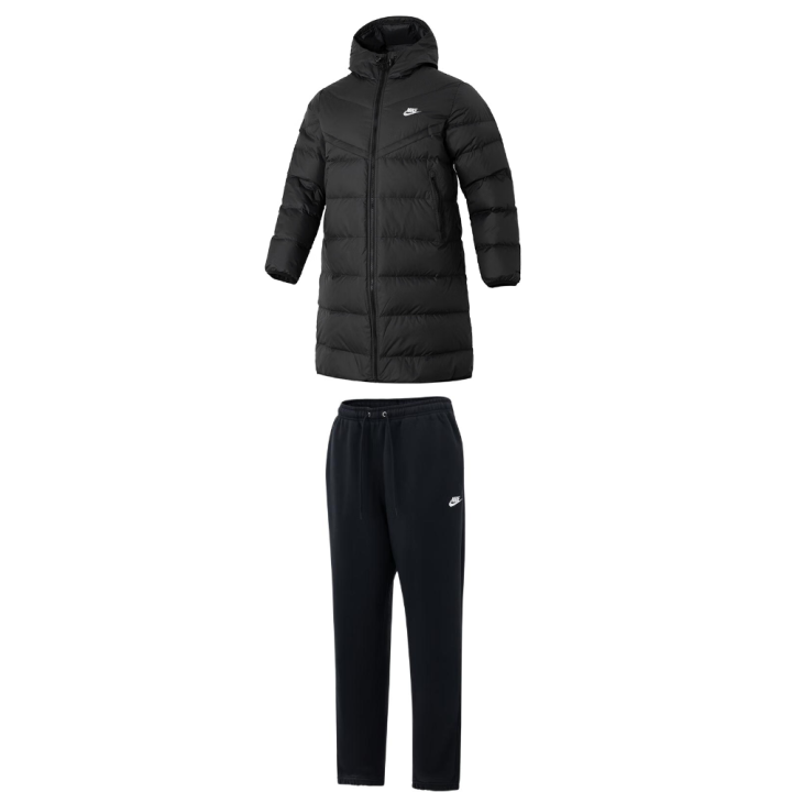 Nike Nike Casual Sportswear Men's Clothing Sets Black Top+Black Bottom Hooded Moderate