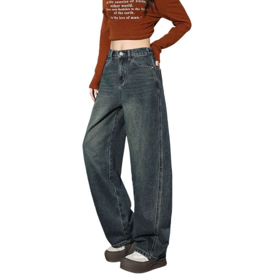 Tonlion Jeans Women's Vintage Blue Moderate Wide Leg Pants