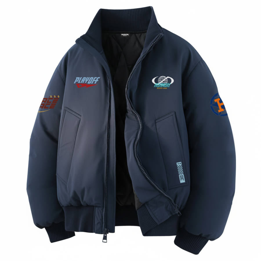 HUANQIU Puffer Jackets Unisex Stand Collar Fleece Lined Puffer Jacket