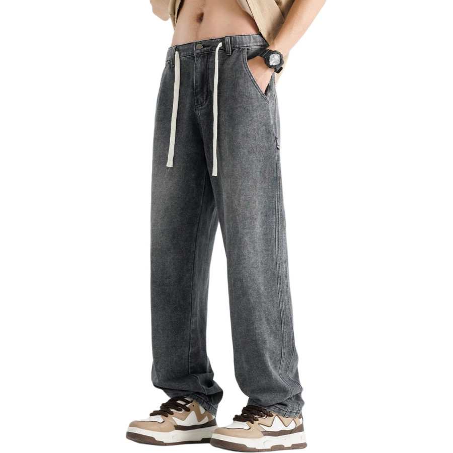 Tonlion Jeans Unisex Black Gray Moderate Straight Fit Pants