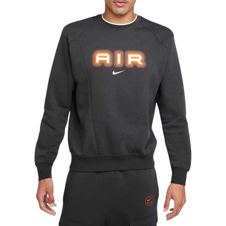 Nike Nike Air Sweatshirts Men's Anthracite Gray/Safety Orange Crew Neck Moderate Regular