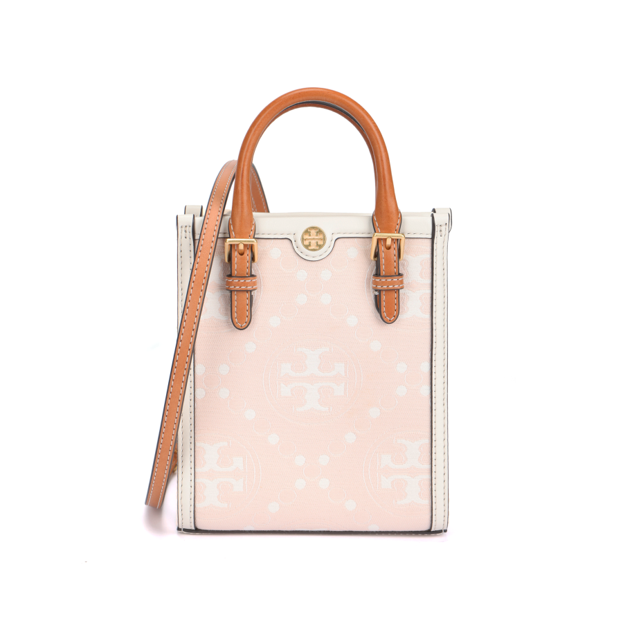 TORY BURCH T Monogram Fabric With Cow Leather Tote Bag, Shopping Bag, Handbag, Shoulder Bag Mini Women's