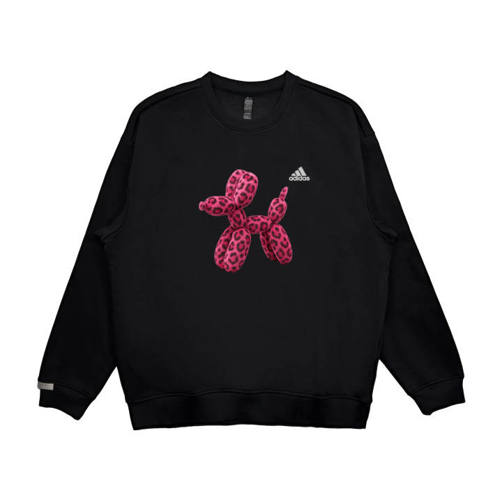 Adidas Adidas LABEL Pink Leopard Print Fleece Lined Drop Shoulder Sports American Crew Neck Pullover Long Sleeved Sweatshirt