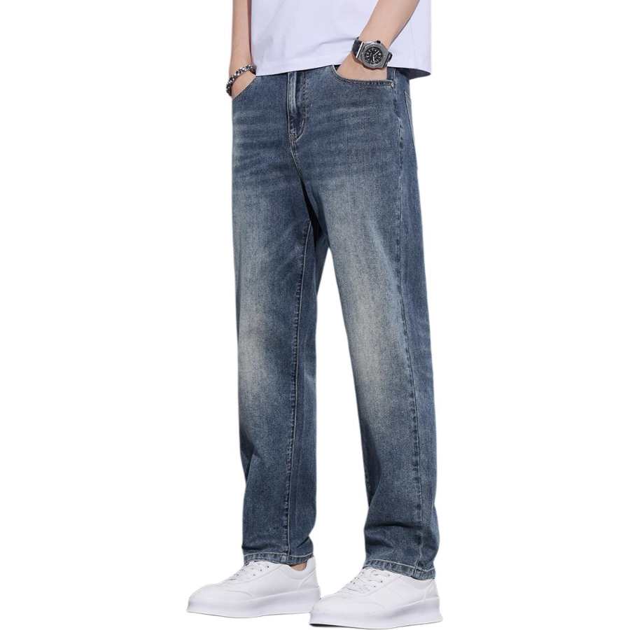 Tonlion Jeans Unisex Medium Blue Moderate Straight Fit Pants