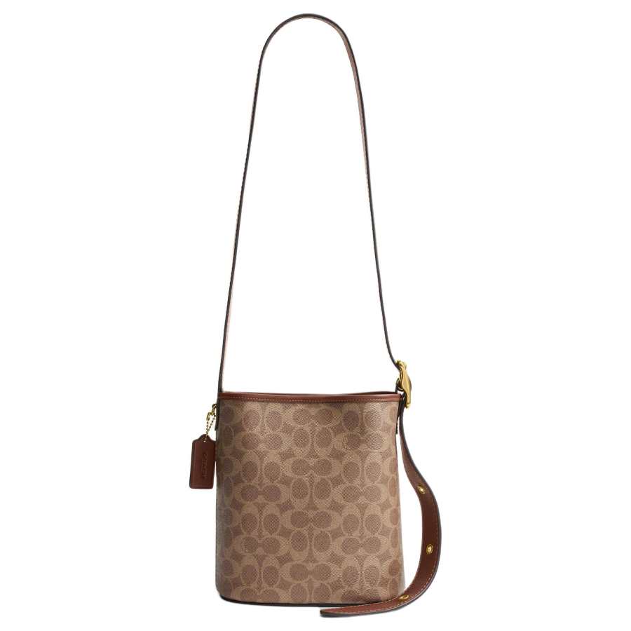 COACH Bleecker Artificial Leather Bucket Bag, Shoulder Bag, Crossbody Bag Small Women's Brown Yellow