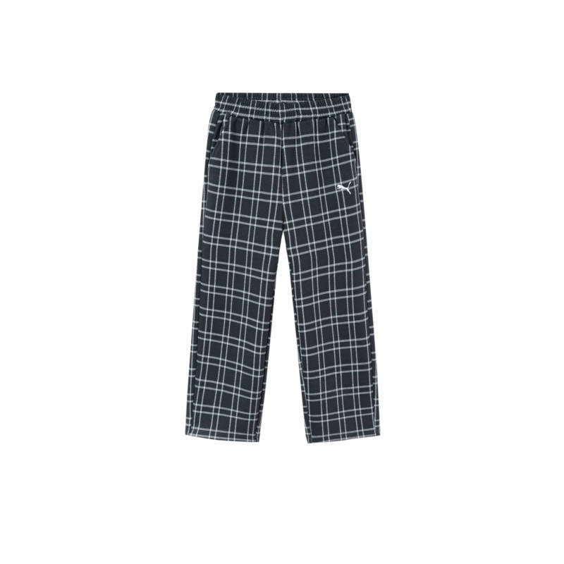 PUMA Knitted Sweatpants CNY New Year Edition, Fleece Lined Warm Plaid Casual Wide Leg Mid Rise Pants Gray Black Unisex