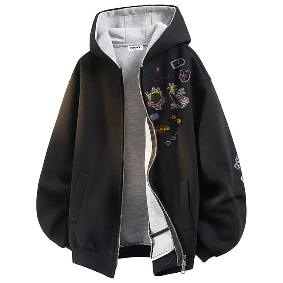 HUANQIU Sweatshirts Unisex Hooded Thickened Cardigan