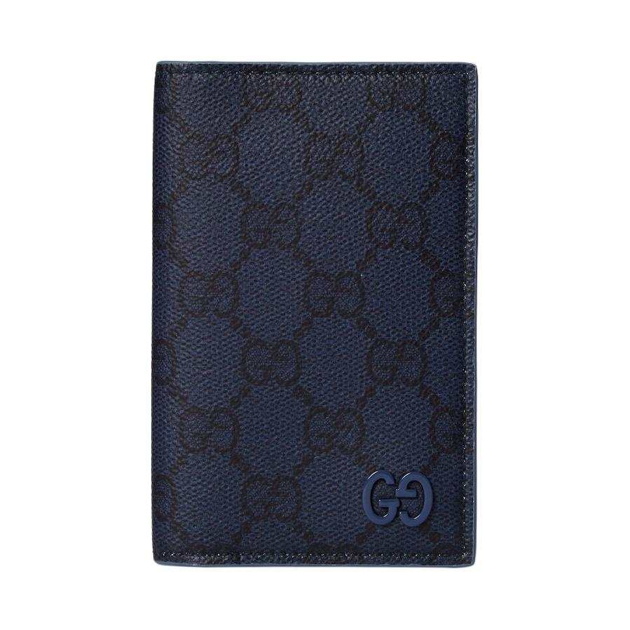 GUCCI Leather Card Holder Men's Dark Blue