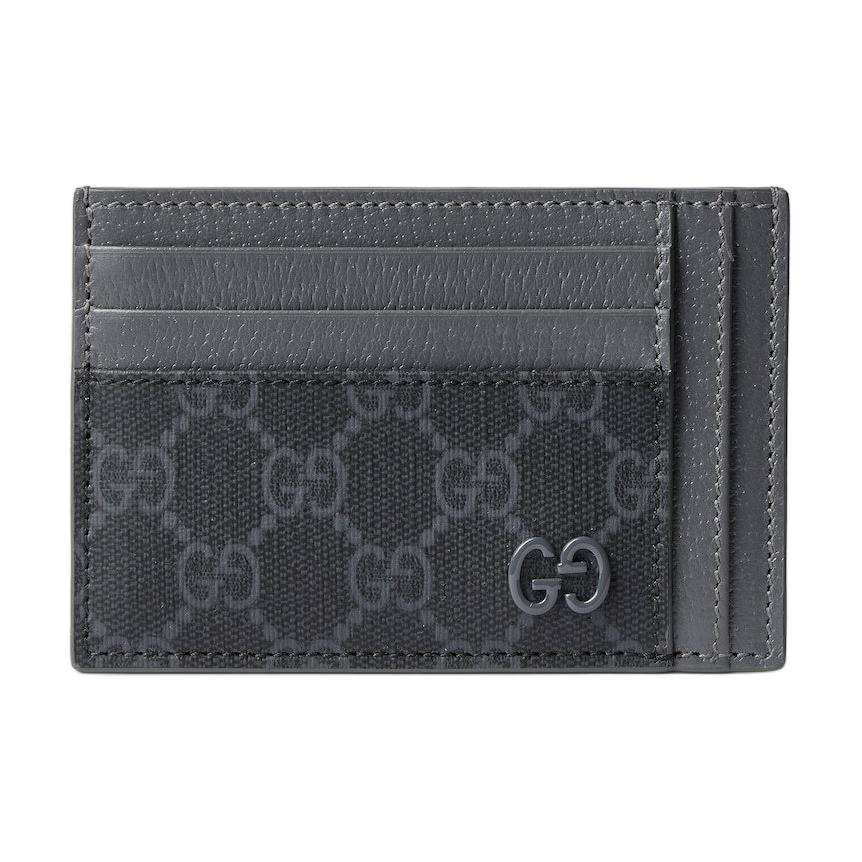 GUCCI GG Supreme Leather Card Holder Women's Gray Blue