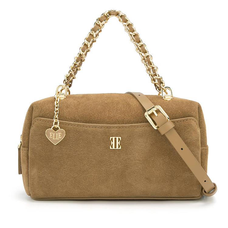 ELLE Cow Leather Handbag Small Women's Caramel/Dark Brown