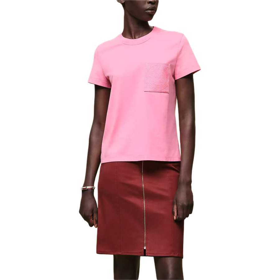 HERMES T Shirts Women's Candy Pink Crew Neck Straight Fit
