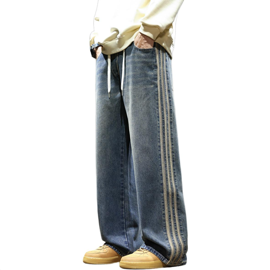 Tonlion Jeans Unisex Vintage Blue Moderate Wide Leg Pants
