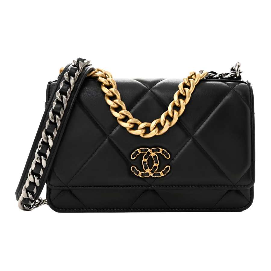CHANEL 19Bag Sheepskin Material Shoulder Bag Mini Women's Black