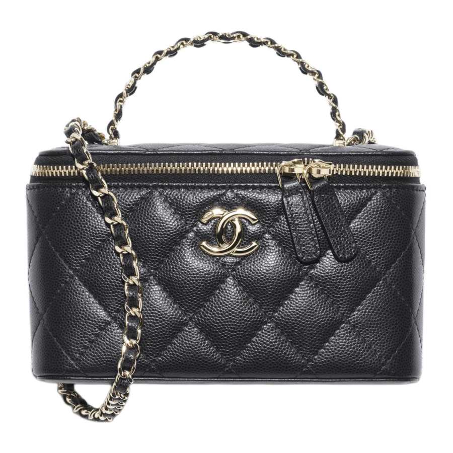 CHANEL Cruise Grain Embossed Calfskin Box Bag Portable Makeup Bag Women's Black