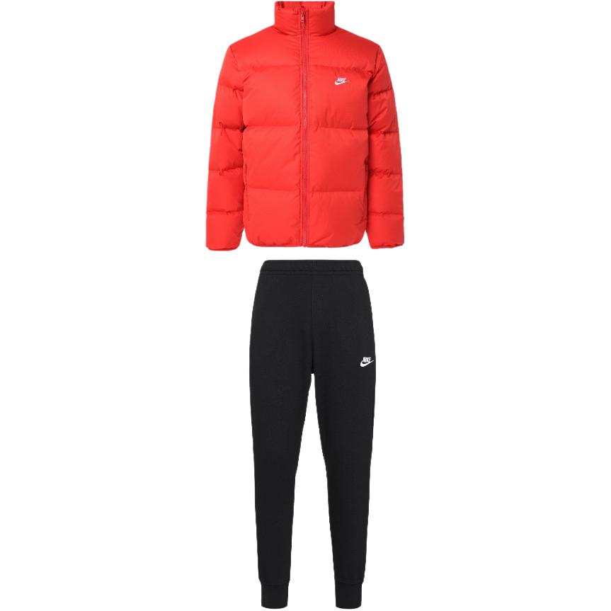 Nike Nike Casual Sportswear Men's Set University Red Top+Black Bottom Stand Collar Moderate