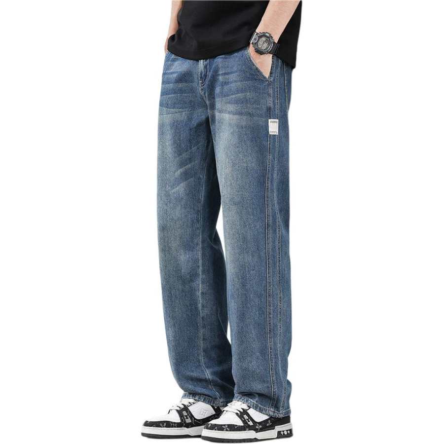 Tonlion Jeans Unisex Vintage Blue Moderate Straight Fit Pants