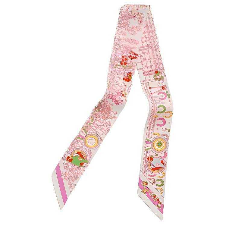 HERMES Silk Scarves Women's White/Pink/Multicolor