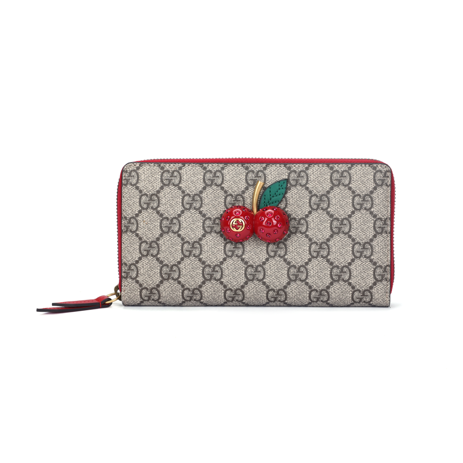 GUCCI Canvas With Leather Wallet Women's Ebony/Red