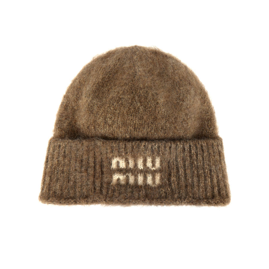 MIU MIU Wool, Fabric, Mohair Beanies Unisex Brown