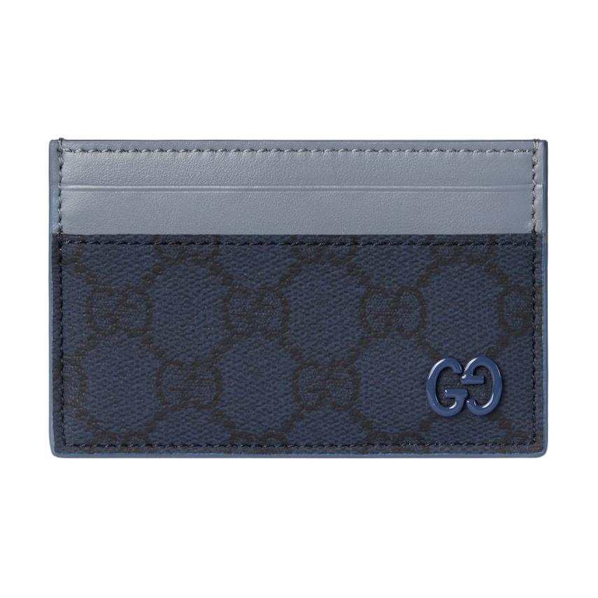 GUCCI GG Supreme Leather Card Holder Women's Dark Blue