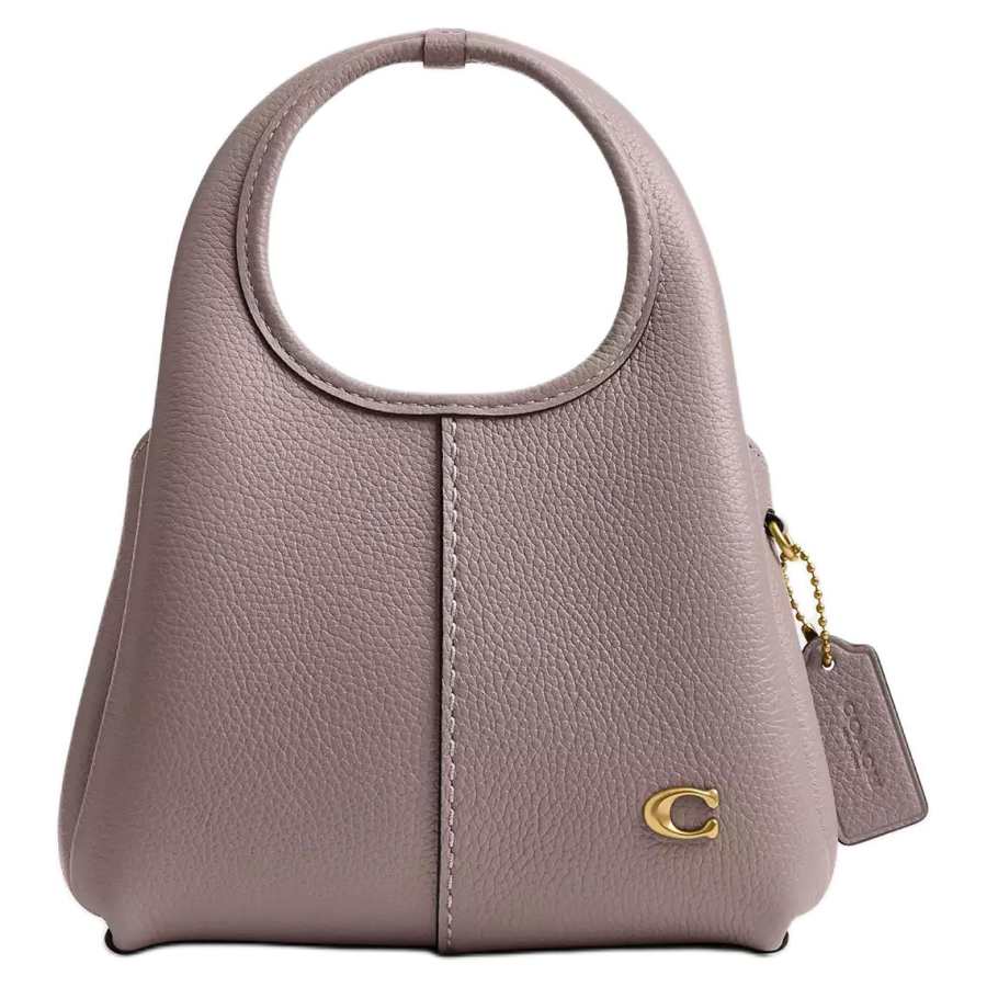 COACH Lana Polished Pebbled Leather Shoulder Bag, Crossbody Bag, Handbag Small Women's Brass & Gray