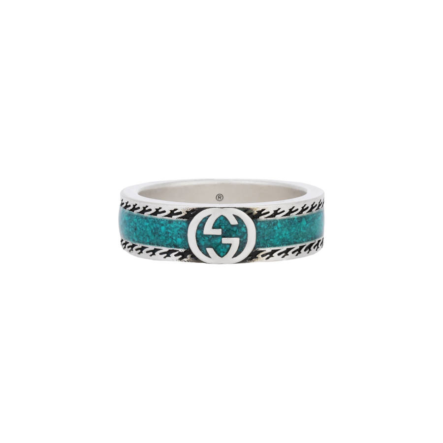 GUCCI GG 925 Sterling Silver Enamel Rings Unisex Silver