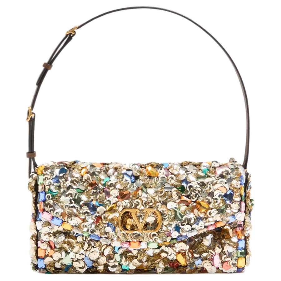 Valentino Garavani Satin Organza Resin Stone Handbag, Shoulder Bag Small Women's Multicolor