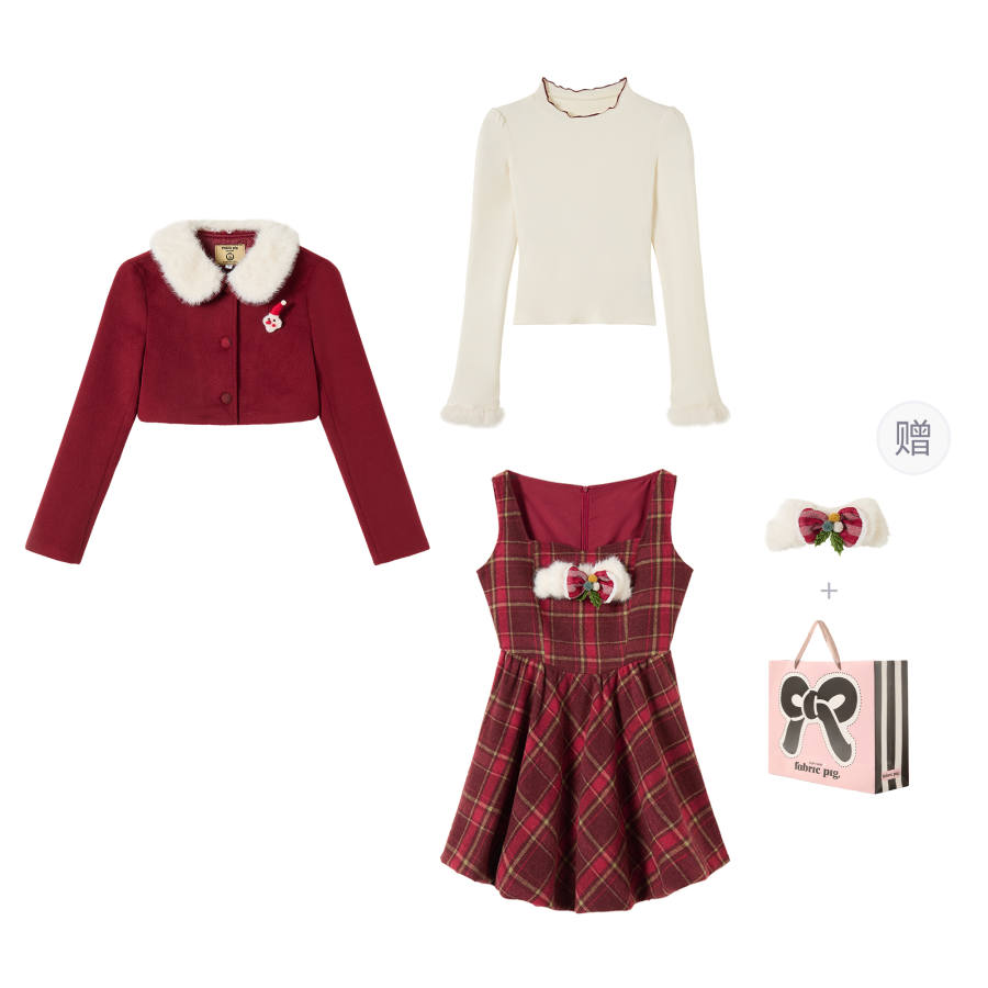 FABRIC PIG Two Piece Skirt Sets Women's Crew Neck Thickened Short