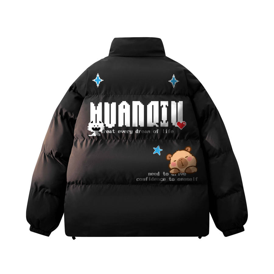 HUANQIU Puffer Jackets Unisex Stand Collar Thickened Padded Puffer Jacket