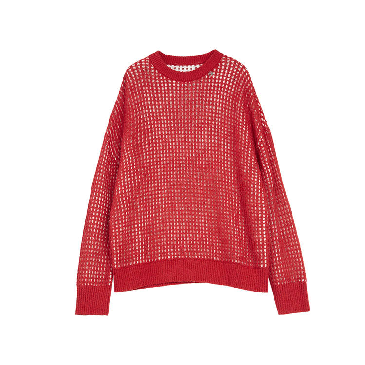 ELLE Knitwear Women's Red Crew Neck Moderate