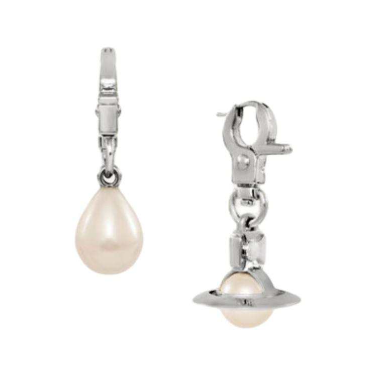 Vivienne Westwood Brass Metal, Pearl Hoop Earrings, Drop Earrings Women's Silver