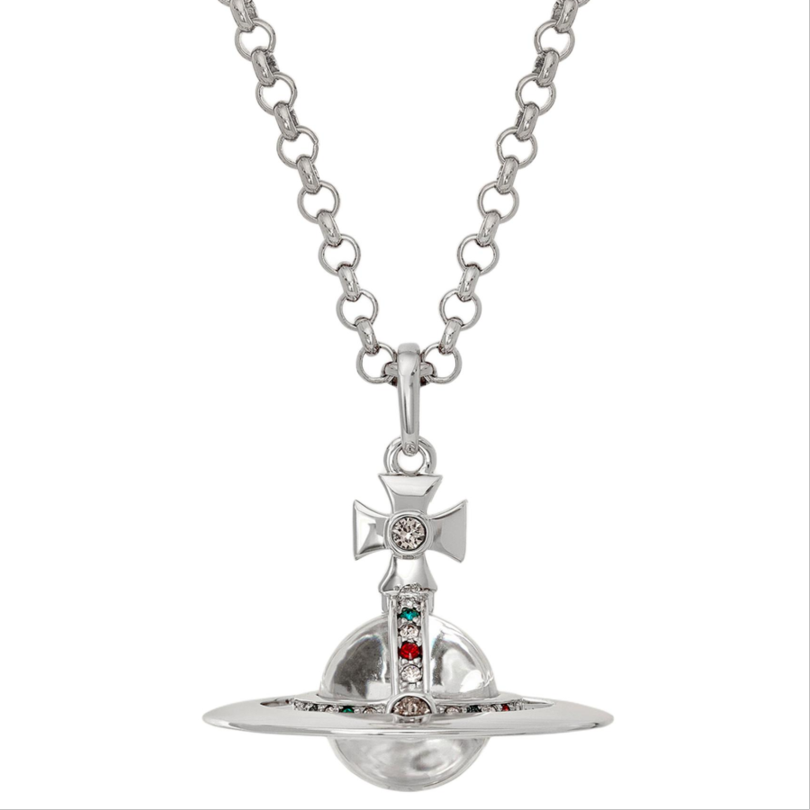 Vivienne Westwood Glass Brass Crystal Necklaces Unisex Silver
