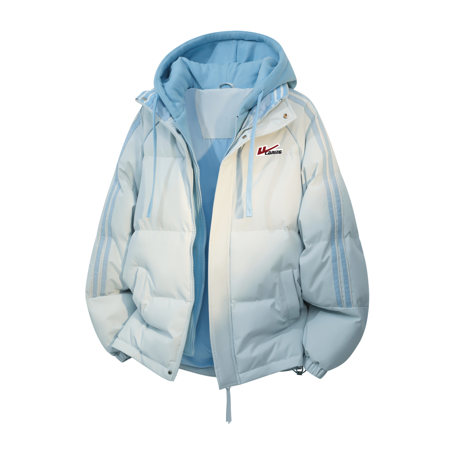 WARRIOR WARRIOR Puffer Jackets Unisex Hooded Fleece Lined Mock Two Piece Puffer Jacket