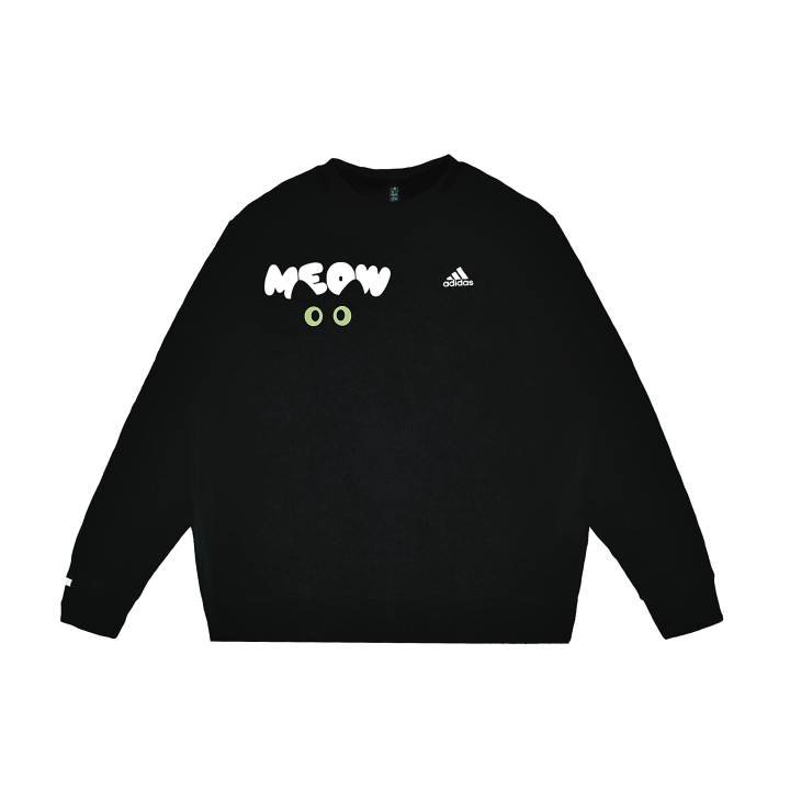 Adidas Adidas LABEL MEWO Meow Cute Minimalist Style Print Crew Neck Pullover Fleece Lined Sweatshirt Unisex