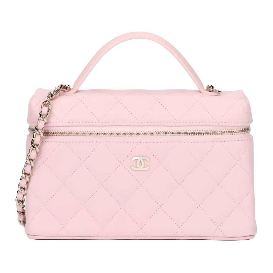 CHANEL Grain Cow Leather Material Gold Metal One Shoulder Handbag Women's Light Pink