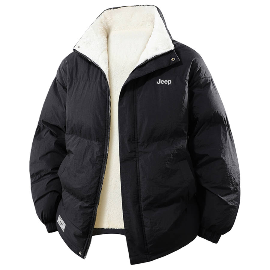 Jeep Puffer Jackets Unisex Stand Collar Fleece Lined Padded Puffer Jacket