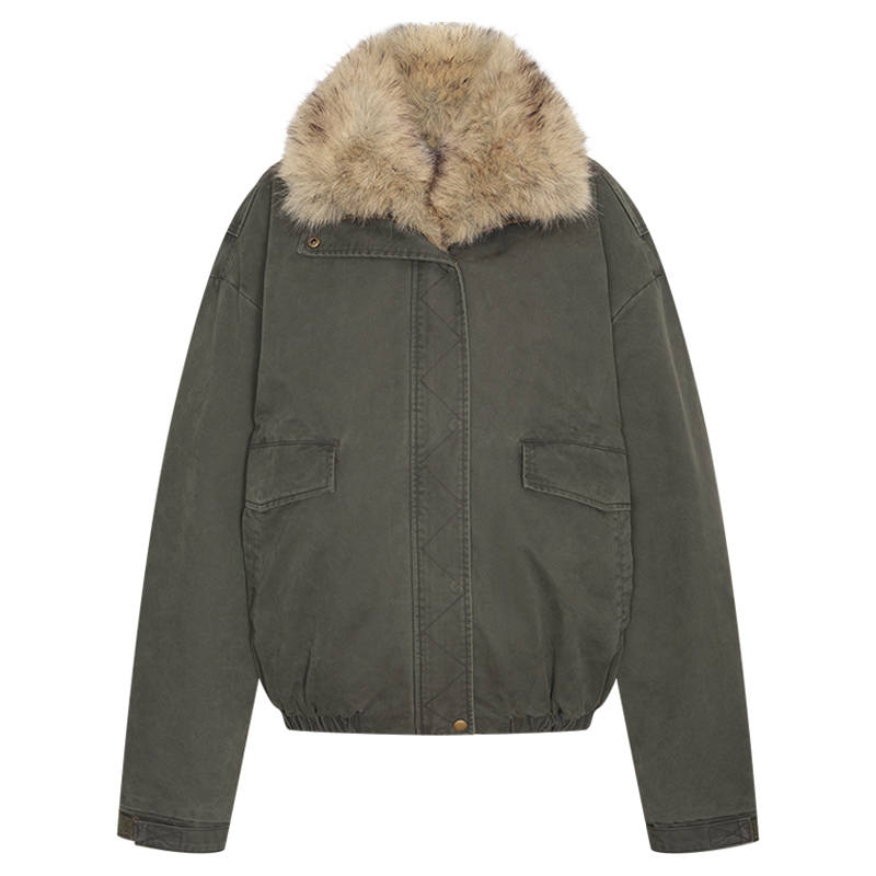 URBAN REVIVO Puffer Jacket Women's Gray Green