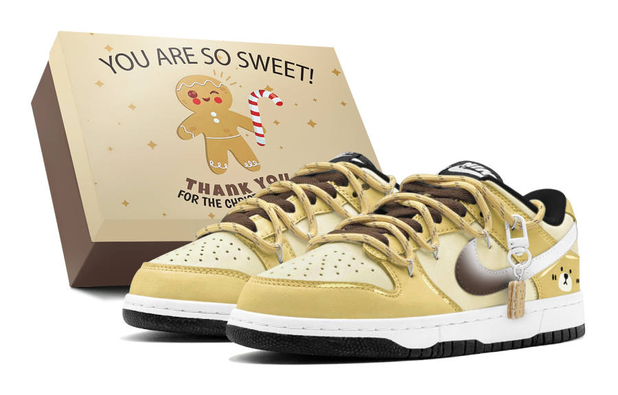 Nike Nike Dunk Couple's, Bear Cookie, Cute, Anti Aging, Fashion Individual Low top Skateboard Shoes Women's Yellow Brown
