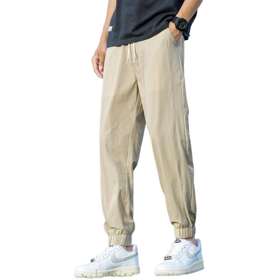 Tonlion Casual Pants Unisex Light Khaki Moderate Cuffed Pants