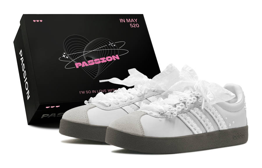 Adidas Adidas VL COURT 2.0 Couple's, Romantic Favor, Pearl Lace, Handcrafted German Army Trainers Unisex Gray White