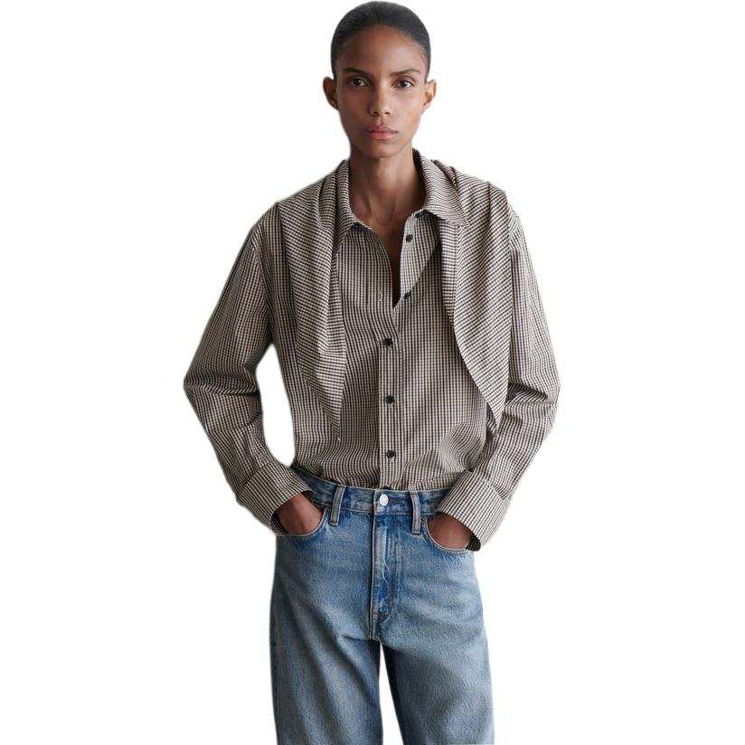 COS Shirts Women's Beige/Plaid Scarf Collar Other