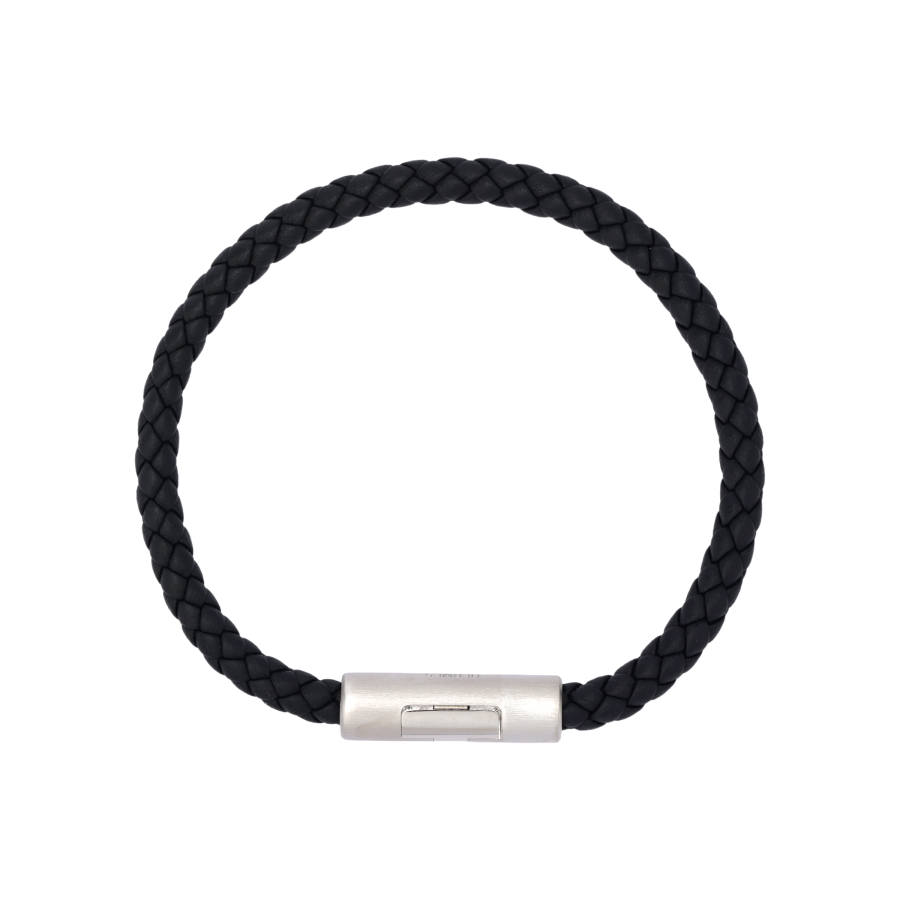 HERMES Puzzle H Palladium Plated Calfskin Bangles Unisex Black